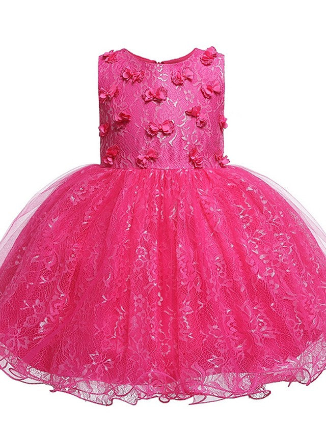 Short Princess Ball Gown Tulle Jewel Neck Wedding Party Flower Girl Dresses-BIZTUNNEL