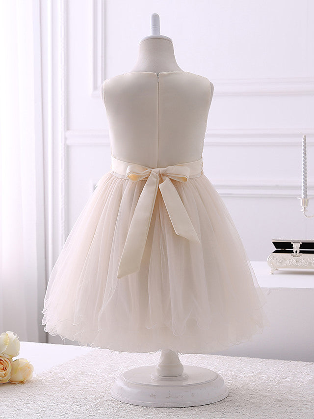 Short Princess Chiffon Flower Girl Dresses Tulle Jewel Neck Wedding Birthday Party Dresses-BIZTUNNEL