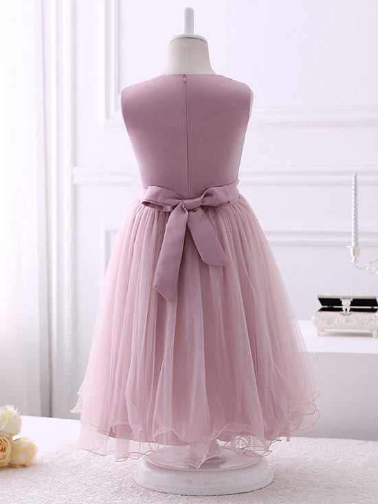 Short Princess Chiffon Flower Girl Dresses Tulle Jewel Neck Wedding Birthday Party Dresses-BIZTUNNEL