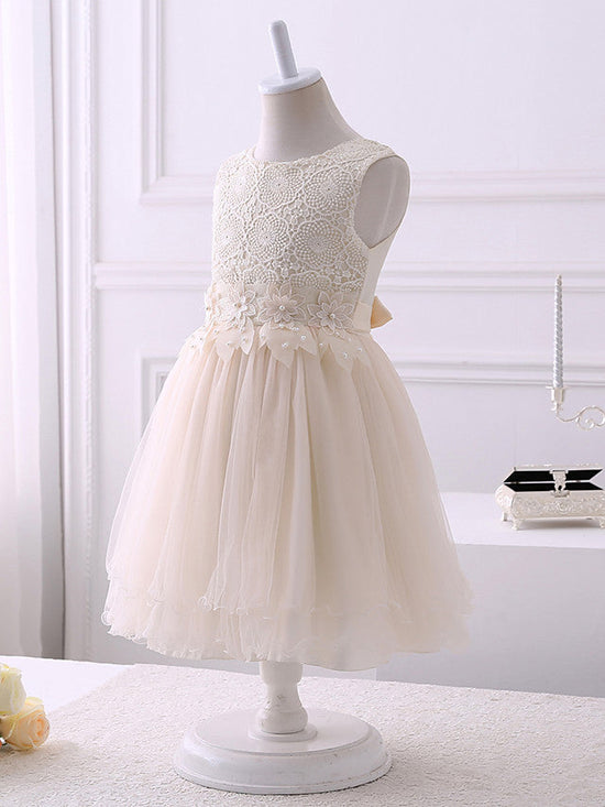 Short Princess Chiffon Flower Girl Dresses Tulle Jewel Neck Wedding Birthday Party Dresses-BIZTUNNEL