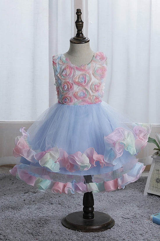 Short Princess Floral Tulle Flower Girl Dresses-BIZTUNNEL