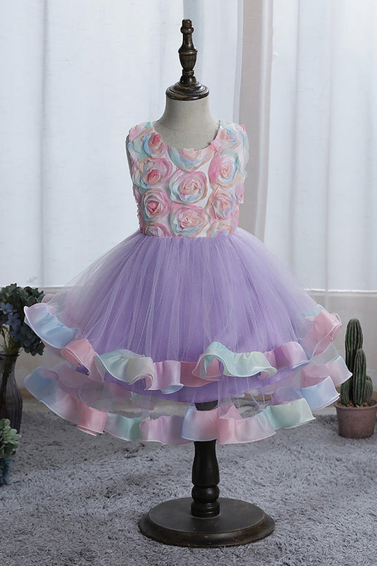 Short Princess Floral Tulle Flower Girl Dresses-BIZTUNNEL