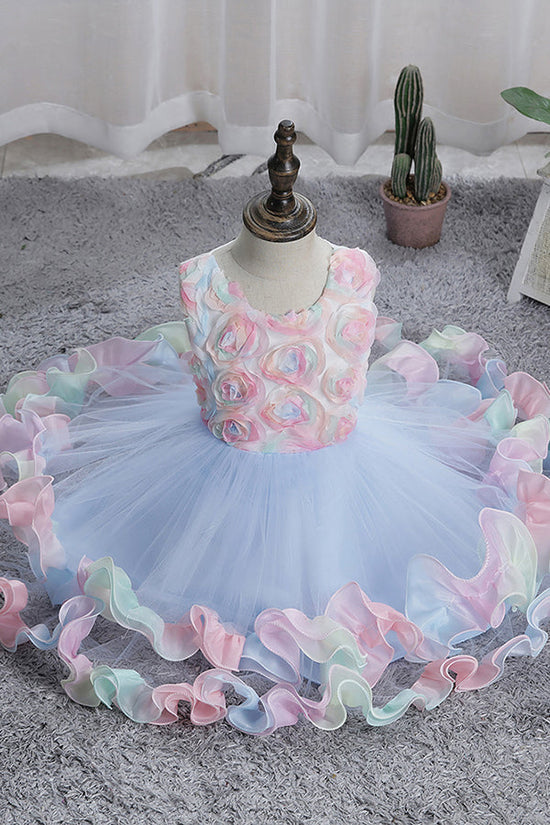 Short Princess Floral Tulle Flower Girl Dresses-BIZTUNNEL