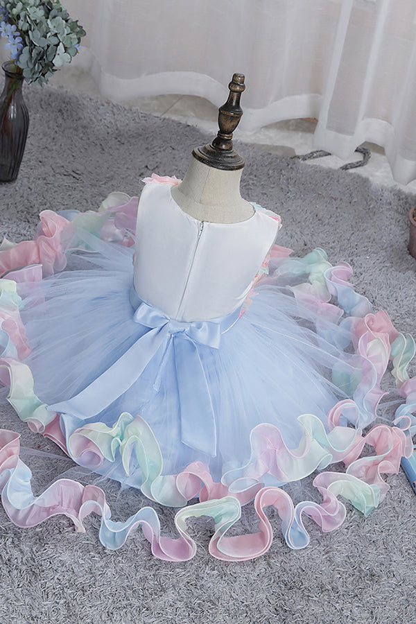 Short Princess Floral Tulle Flower Girl Dresses-BIZTUNNEL