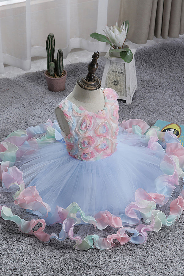 Short Princess Floral Tulle Flower Girl Dresses-BIZTUNNEL