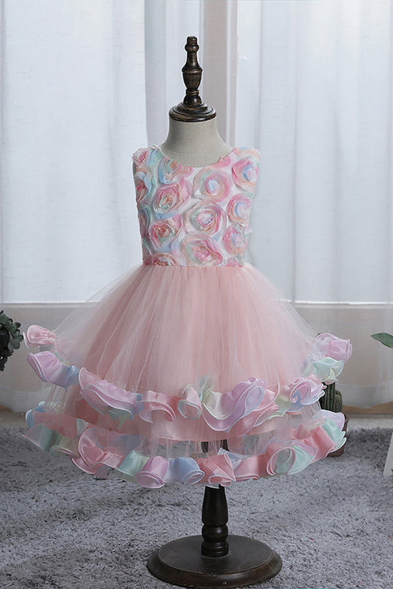 Short Princess Floral Tulle Flower Girl Dresses-BIZTUNNEL