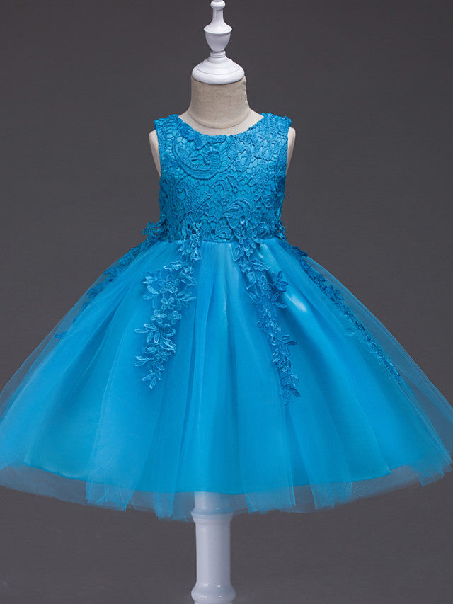 Short Princess Polyester Sleeveless Jewel Neck Party Pageant Flower Girl Dresses-BIZTUNNEL