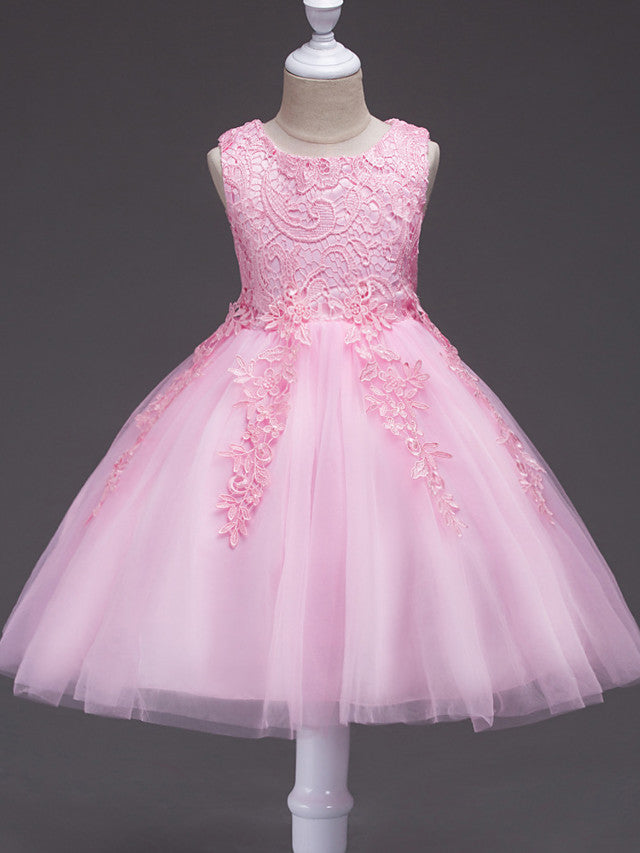 Short Princess Polyester Sleeveless Jewel Neck Party Pageant Flower Girl Dresses-BIZTUNNEL