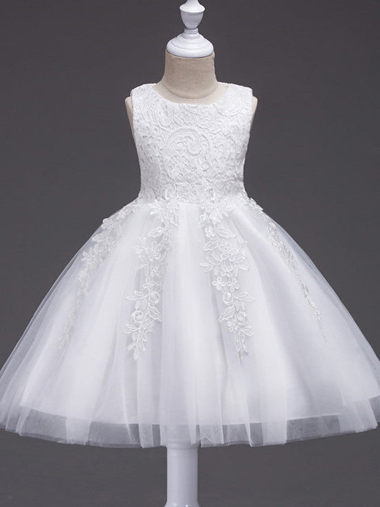 Short Princess Polyester Sleeveless Jewel Neck Party Pageant Flower Girl Dresses-BIZTUNNEL