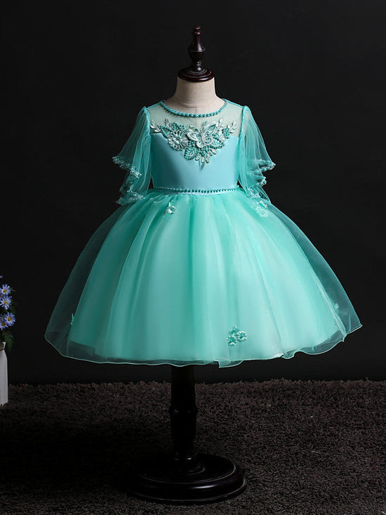 Short Princess Satin Tulle Flower Girl Dresses Wedding Birthday Party Dresses-BIZTUNNEL