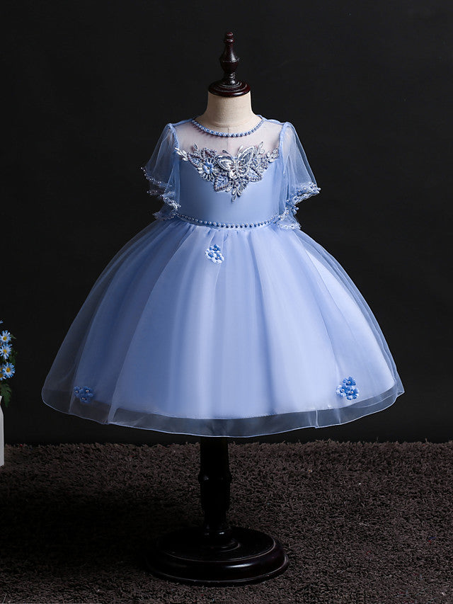 Short Princess Satin Tulle Flower Girl Dresses Wedding Birthday Party Dresses-BIZTUNNEL