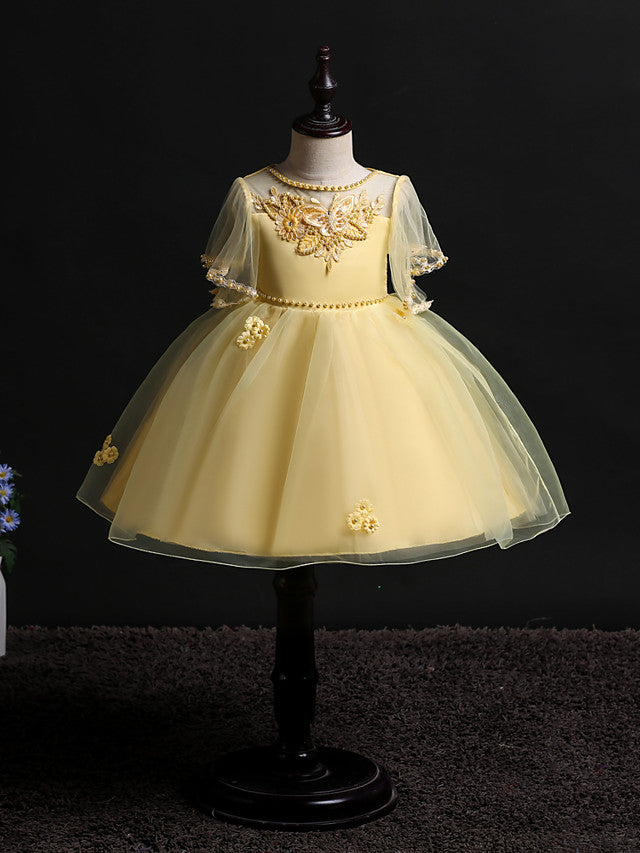 Short Princess Satin Tulle Flower Girl Dresses Wedding Birthday Party Dresses-BIZTUNNEL