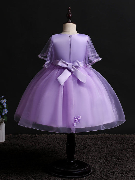 Short Princess Satin Tulle Flower Girl Dresses Wedding Birthday Party Dresses-BIZTUNNEL