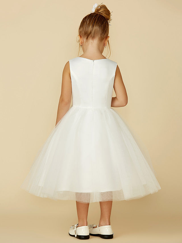 Short Princess Satin Tulle Wedding First Communion Flower Girl Dresses-BIZTUNNEL