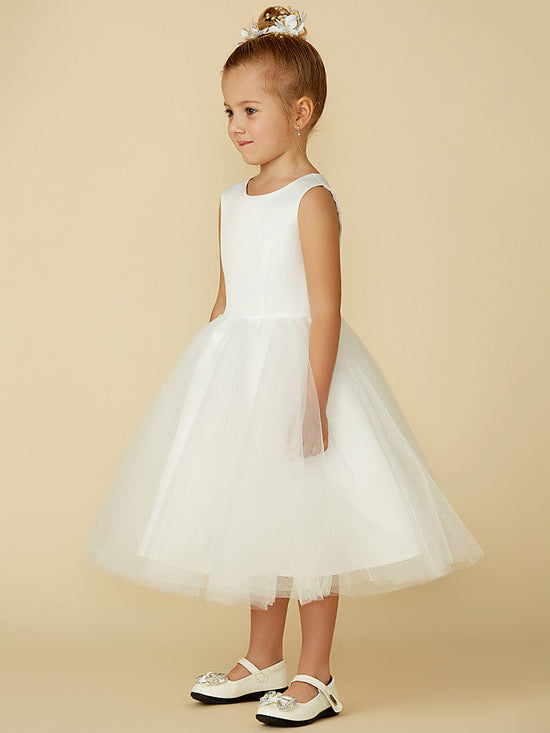 Short Princess Satin Tulle Wedding First Communion Flower Girl Dresses-BIZTUNNEL