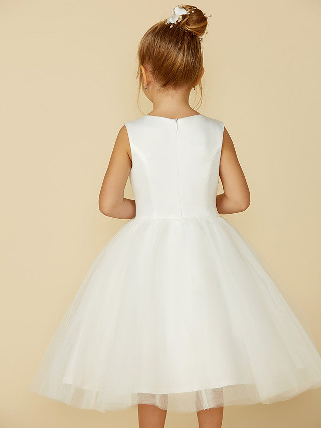 Short Princess Satin Tulle Wedding First Communion Flower Girl Dresses-BIZTUNNEL