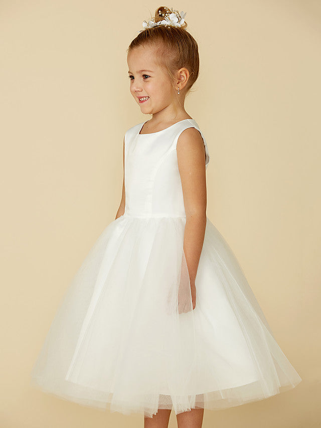 Short Princess Satin Tulle Wedding First Communion Flower Girl Dresses-BIZTUNNEL