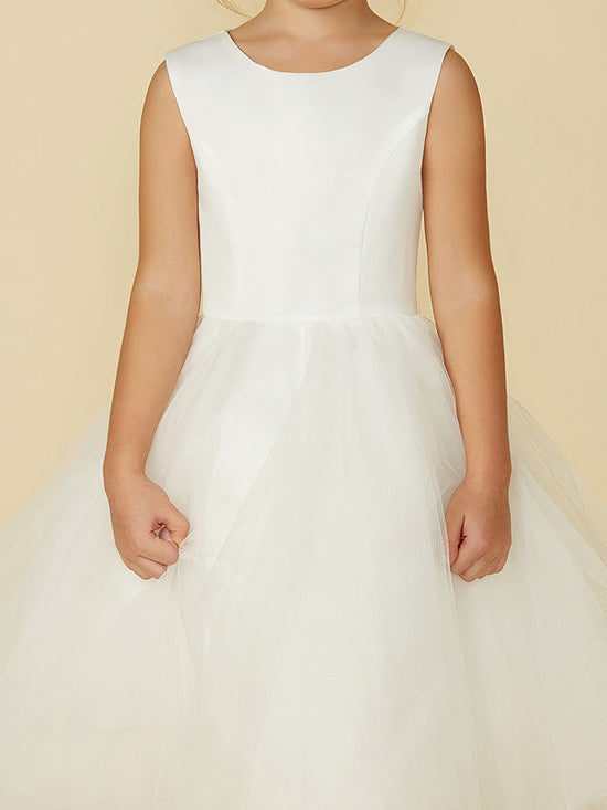 Short Princess Satin Tulle Wedding First Communion Flower Girl Dresses-BIZTUNNEL