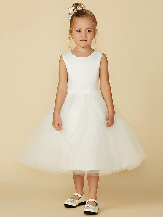 Short Princess Satin Tulle Wedding First Communion Flower Girl Dresses-BIZTUNNEL