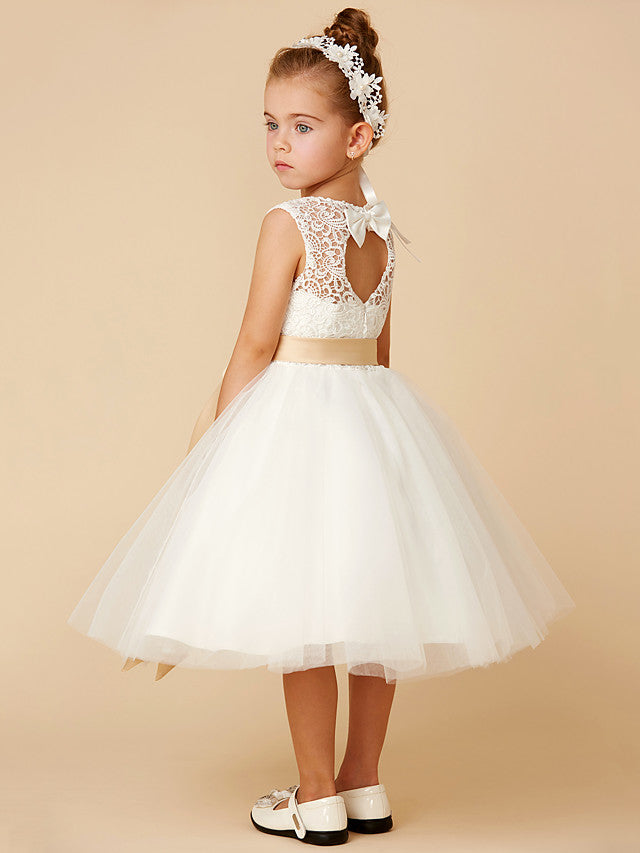 
                  
                    Short Princess Tulle Jewel Neck Wedding First Communion Flower Girl Dresses-BIZTUNNEL
                  
                