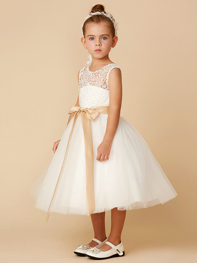 
                  
                    Short Princess Tulle Jewel Neck Wedding First Communion Flower Girl Dresses-BIZTUNNEL
                  
                