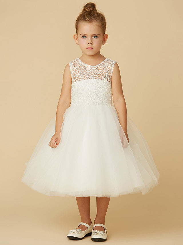 
                  
                    Short Princess Tulle Jewel Neck Wedding First Communion Flower Girl Dresses-BIZTUNNEL
                  
                