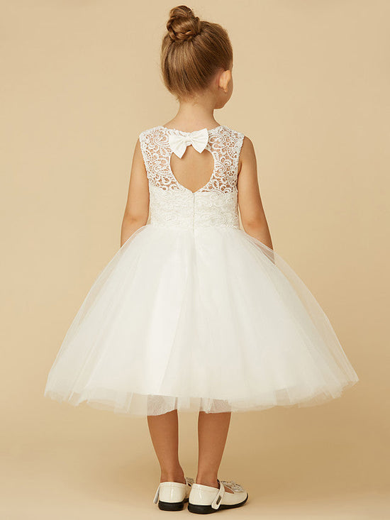 Short Princess Tulle Jewel Neck Wedding First Communion Flower Girl Dresses-BIZTUNNEL