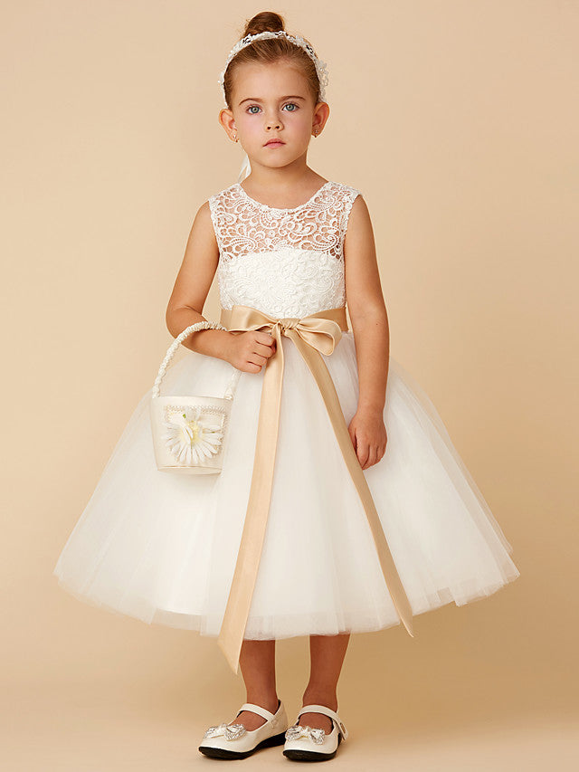 
                  
                    Short Princess Tulle Jewel Neck Wedding First Communion Flower Girl Dresses-BIZTUNNEL
                  
                