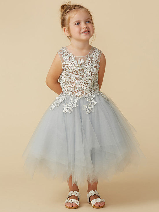 Short Princess Tulle Sleeveless Jewel Neck Pageant Flower Girl Dresses-BIZTUNNEL