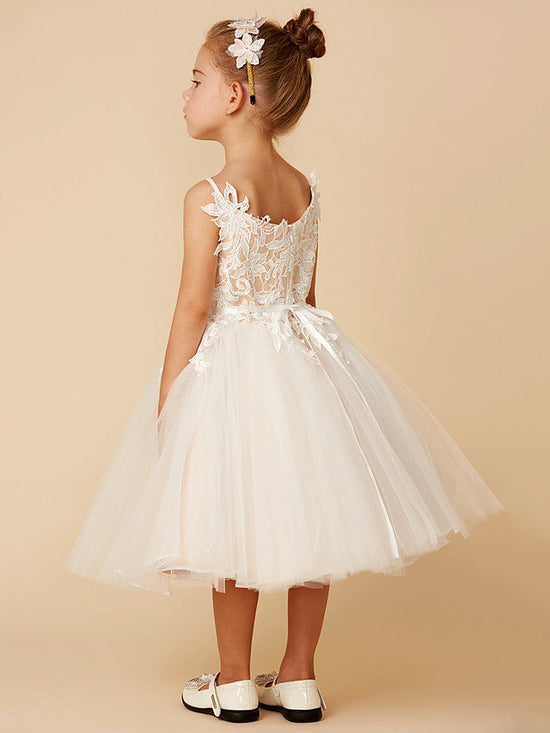 Short Princess Tulle Wedding First Communion Flower Girl Dresses-BIZTUNNEL