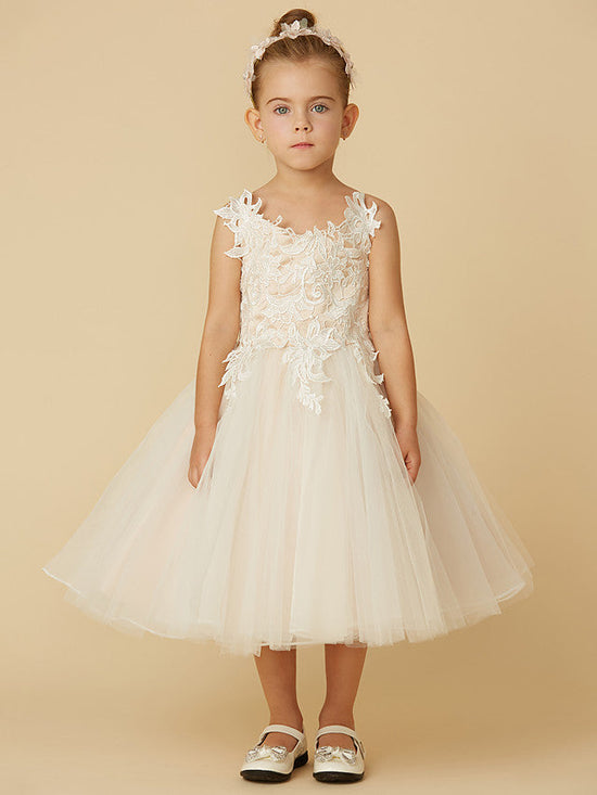 Short Princess Tulle Wedding First Communion Flower Girl Dresses-BIZTUNNEL