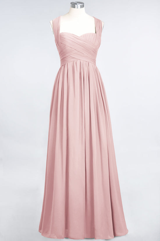 Simple Long A-line Chiffon Sweetheart Open Back Bridesmaid Dress-BIZTUNNEL