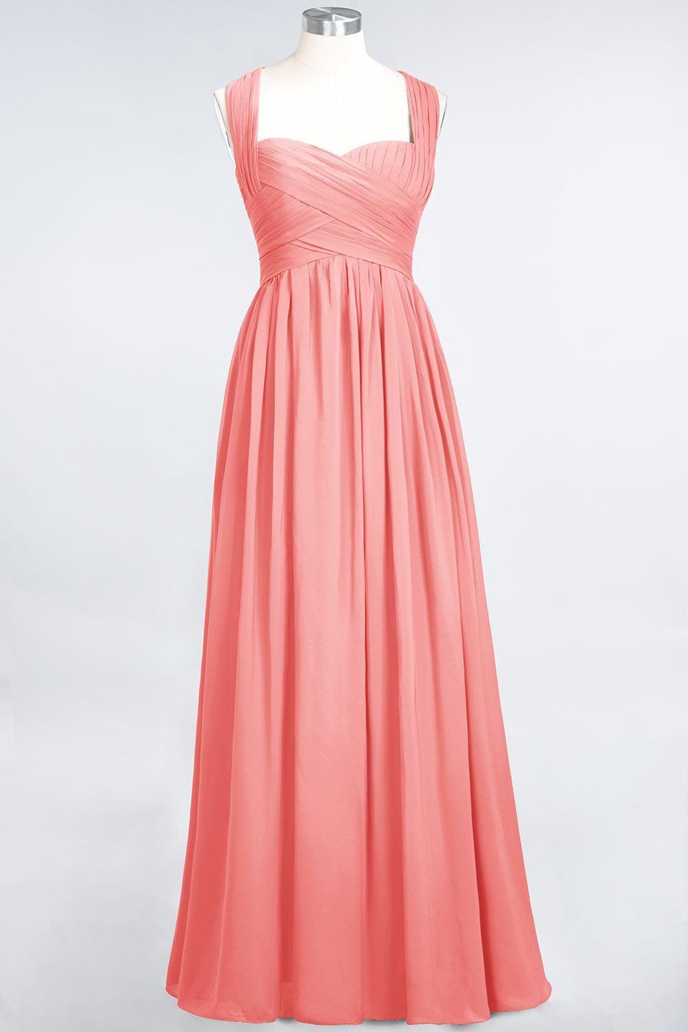 Simple Long A-line Chiffon Sweetheart Open Back Bridesmaid Dress-BIZTUNNEL