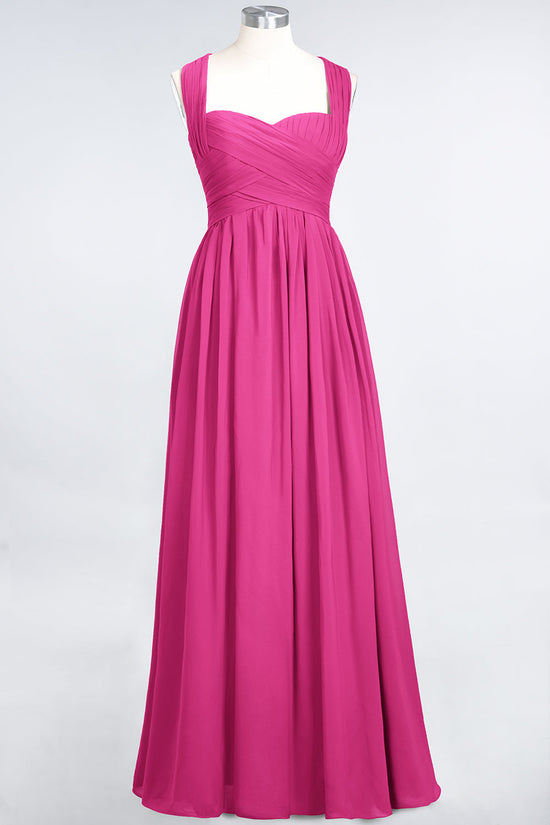 Simple Long A-line Chiffon Sweetheart Open Back Bridesmaid Dress-BIZTUNNEL