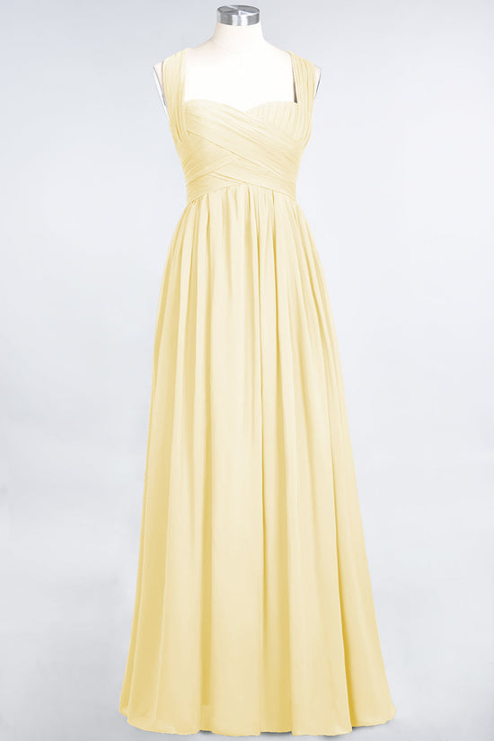 Simple Long A-line Chiffon Sweetheart Open Back Bridesmaid Dress-BIZTUNNEL