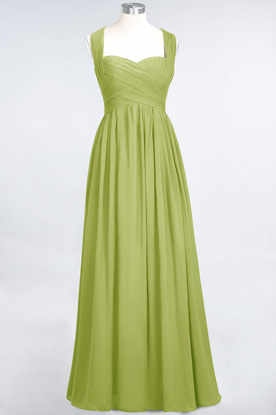 Simple Long A-line Chiffon Sweetheart Open Back Bridesmaid Dress-BIZTUNNEL