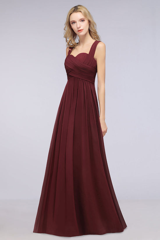 Simple Long A-line Chiffon Sweetheart Open Back Bridesmaid Dress-BIZTUNNEL