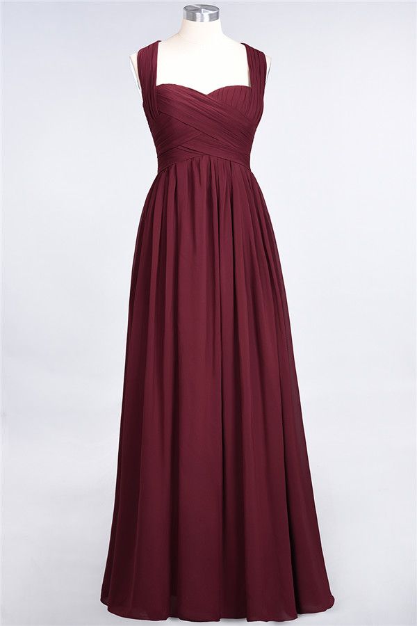 Simple Long A-line Chiffon Sweetheart Open Back Bridesmaid Dress-BIZTUNNEL