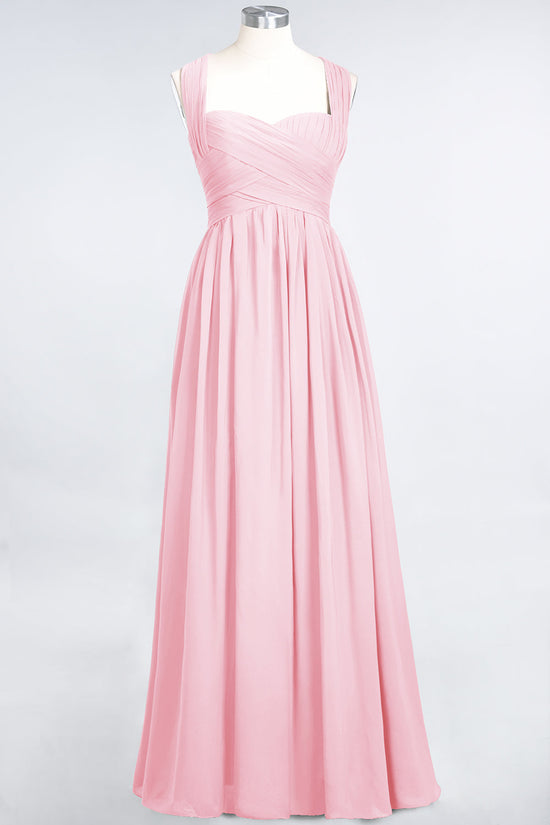 Simple Long A-line Chiffon Sweetheart Open Back Bridesmaid Dress-BIZTUNNEL