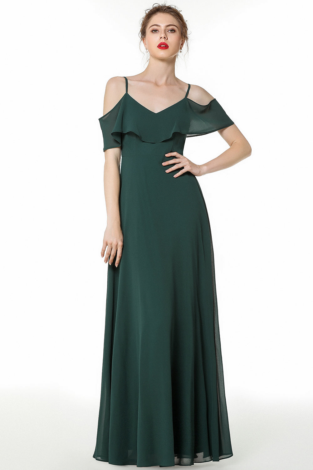 Simple Long A-line Spaghetti Straps Open Back Bridesmaid Dress with Sl –  BIZTUNNEL