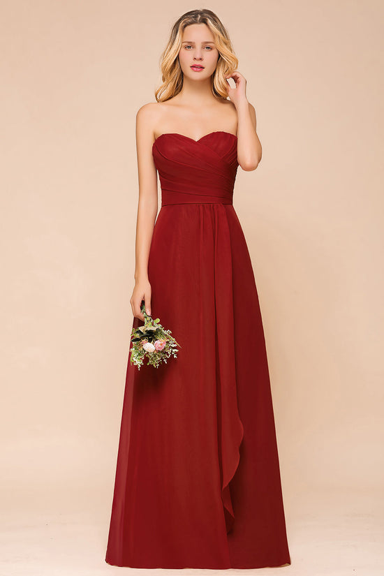 Simple Long A-Line Strapless Chiffon Backless Bridesmaid Dress With Ruched-BIZTUNNEL