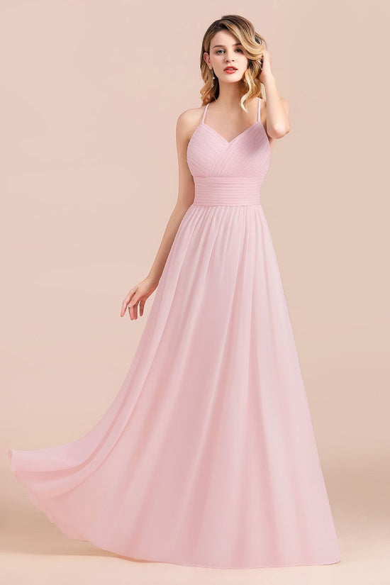 Vintage A Line V neck Spaghetti Straps Chiffon Bridesmaid Dress